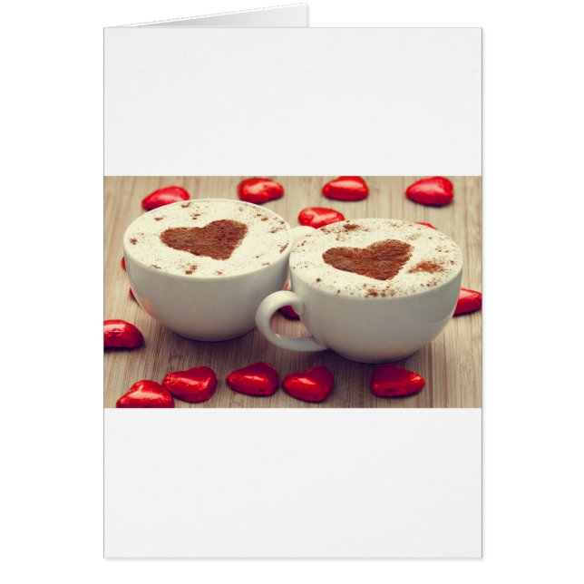 Cartão Cappuccino ama Corações de Chocolate (Frente)