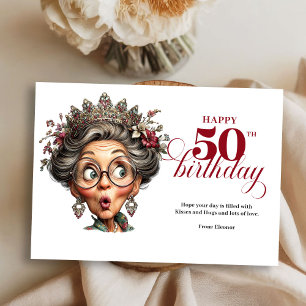 Cartão Caprichoso de 50º Aniversário de Mulher Exc