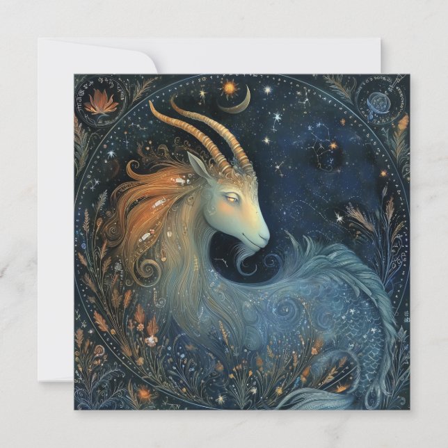Cartão Capricorn Goat Zodiac Astrology Mystical Birthday (Frente)