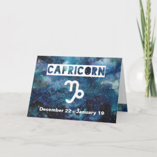 Cartão Capricórnio Blue Watercolor Galaxy Aniversário
