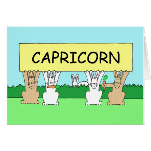 Cartão Capricórnio Feliz Cartoon Bunnies.