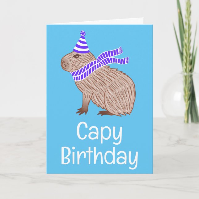 Cartão Capy Birthday Funny Capybara Lover Blue Saudação (Frente)