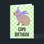 Cartão Capy Birthday Funny Capybara Lover Saudação<br><div class="desc">Uma carta engraçada mostrando uma ilustração de uma capybara vestindo um chapéu de aniversário e um cachecol,  com o trocadilho de Capy Aniversário abaixo. O dentro diz: "Desejando um dia especial cheio de todas as coisas que você ama. Feliz aniversário!"</div>