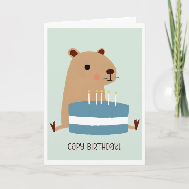 Cartão Capy Birthday Funny Punny Capybara e Cake (Frente)