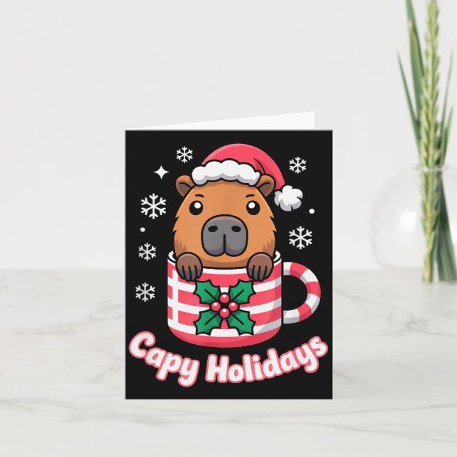Cartão Capy Holidays Cute Capybara Christmas Santa Hat  (Frente)