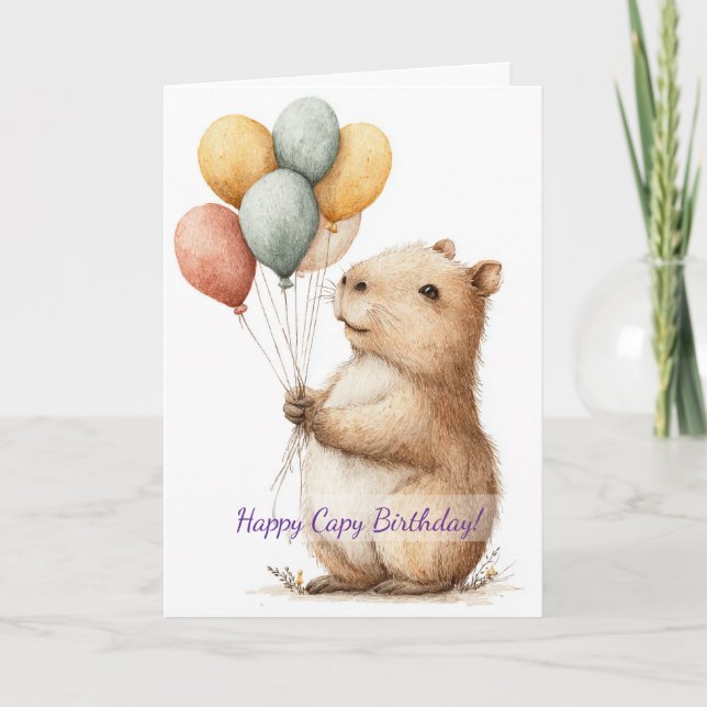 Cartão Capybara Birthday Card • Cute Balloon Design (Frente)