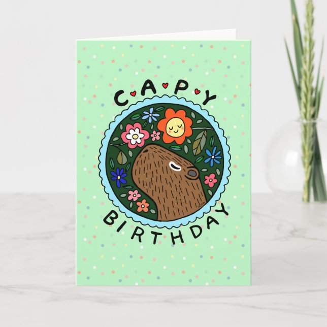 Cartão Capybara Birthday feliz aniversário de capa Floral (Frente)