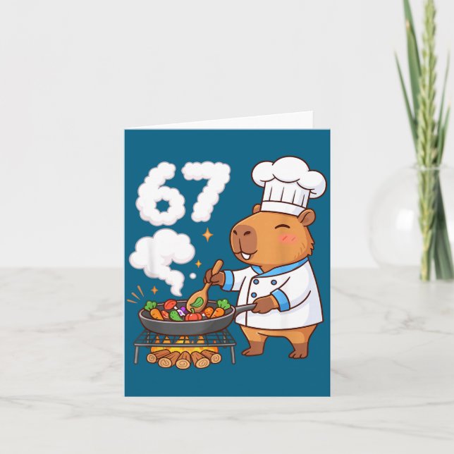 Cartão Capybara Chef 67 Six Seven Funny Brain Rot Meme Gr (Frente)