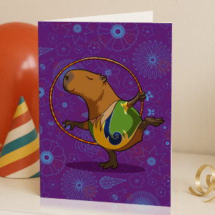 Cartão Capybara Dançarino Zen Desenho Animado de Ginástic