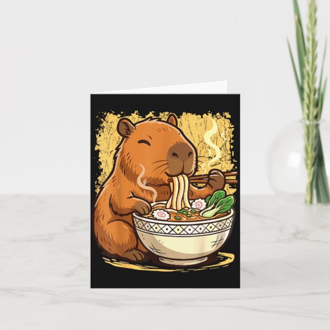 Cartão Capybara Eating Ramen Noodles  (Frente)