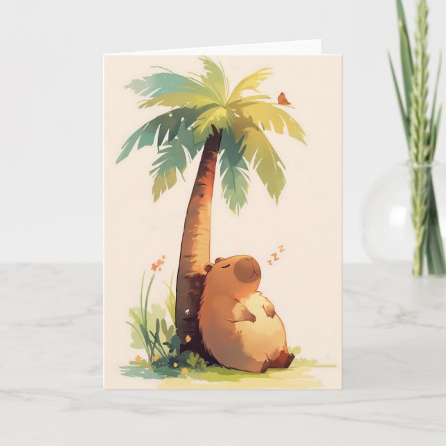 Cartão Capybara Napping Sob Palm Tree (Frente)