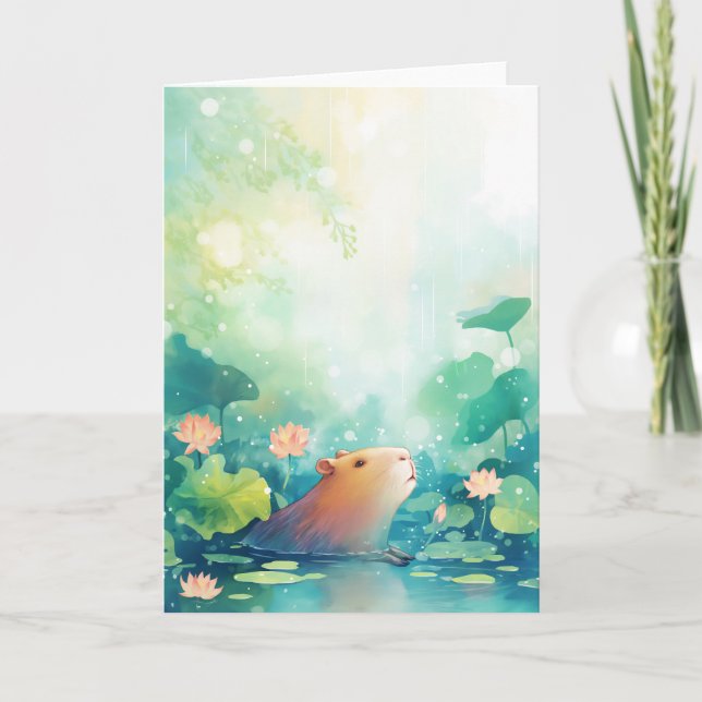 Cartão Capybara Pondside Paradise (Frente)