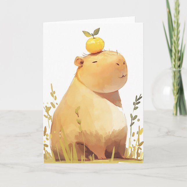 Cartão Capybara que Vestiu um laranja (Frente)
