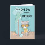 Cartão Cara Birthday Beach Funny Legal Raccoon<br><div class="desc">Este cartão seria excelente de dar uma cara legal que adora ir surfar. Ele vai definitivamente amar o guaxinim na frente deste cartão. Em breve eles certamente se tornarão companheiros de surf e estarão cavalgando as ondas lado a lado.</div>