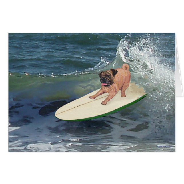 Cartão Cara de Surfista Pug (Frente Horizontal)