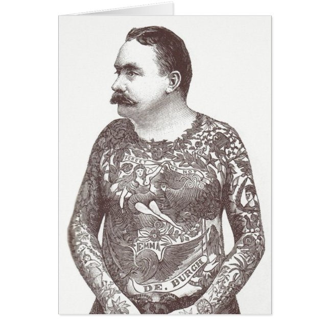 Cartão Cara Vitoriana Tatuada com bigode (Frente)