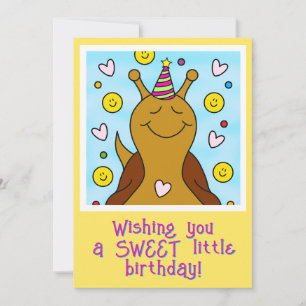 Cartão Caracol Sorridente Bonito Aniversário Pequeno