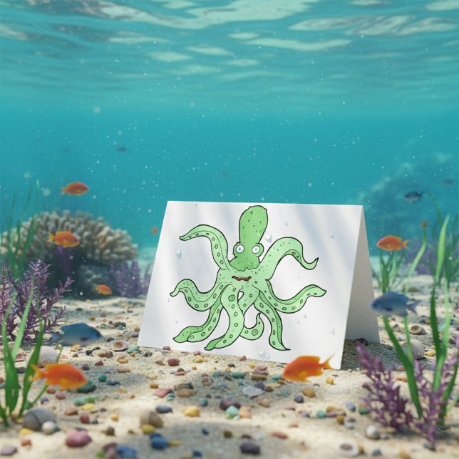 Cartão Caractere Octopus Verde Quirky Sea Monster (Criador carregado)