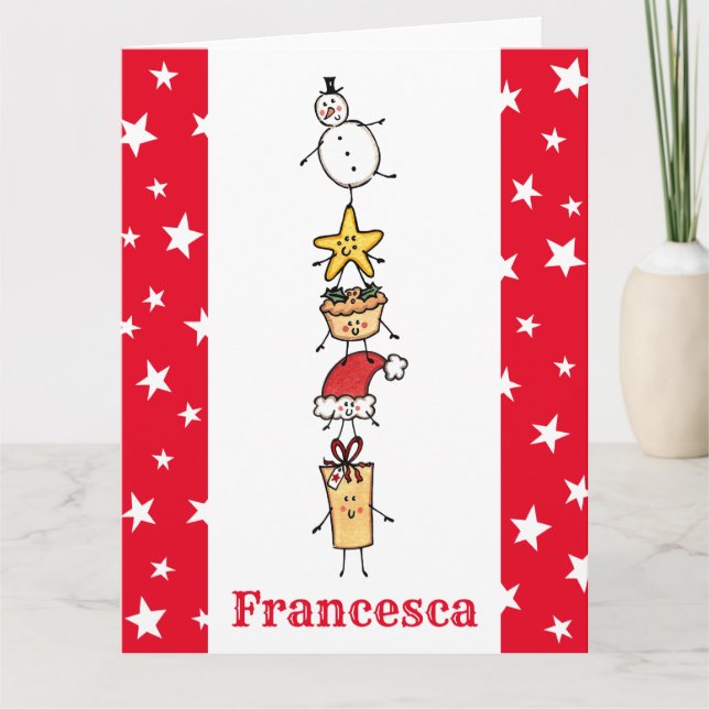 Cartão Caracteres de Natal Curto Personalizados (Frente)