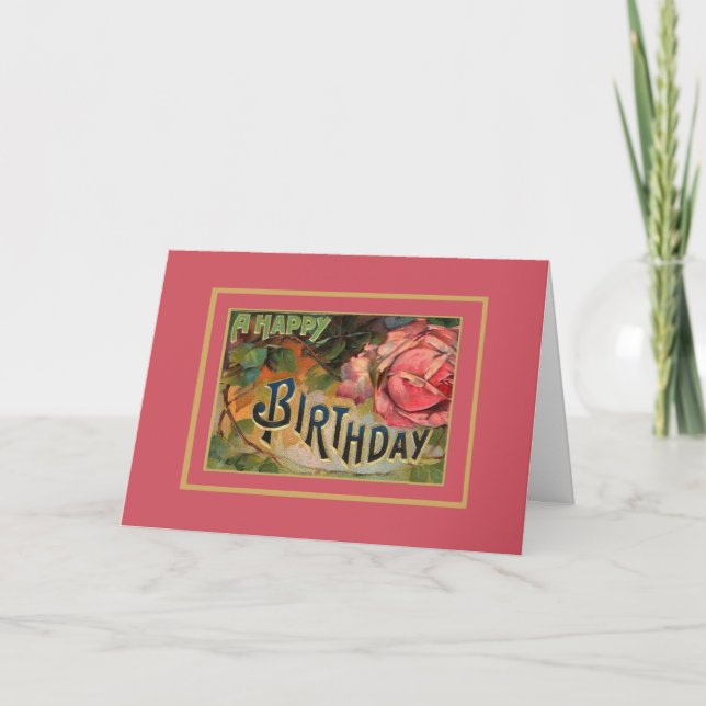 Cartão Card Vintage Feliz Aniversário Saudações (Frente)