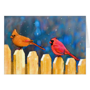 Cartão Cardeais na Pintura da Cerca - Arte Original