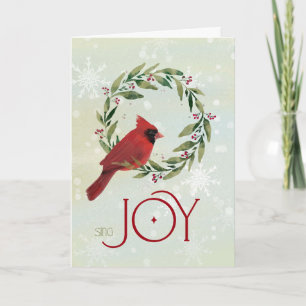 Cartão Cardeal de Natal em Festivo Fúria com Sing Joy