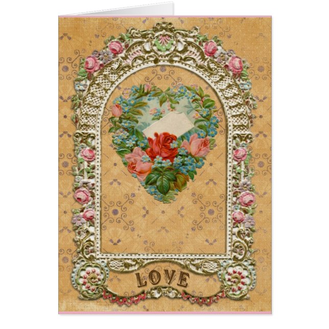 Cartão Cardíaco rosa vitoriano árabe arbor romântico vint (Frente)