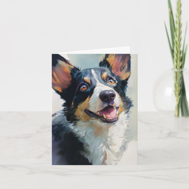 Cartão Cardigan Welsh corgi watercolor (Frente)