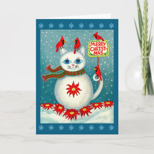 Cartão Cardinal de Natal Snowcat Pássaro Boneco de Neve P (Frente)