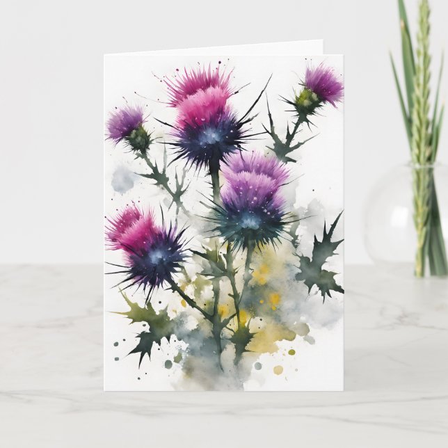 Cartão Cardo - Flores aquarela (Frente)