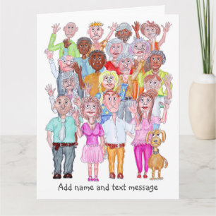 Cartão Caricaturas de Pessoas Tristes Acenando