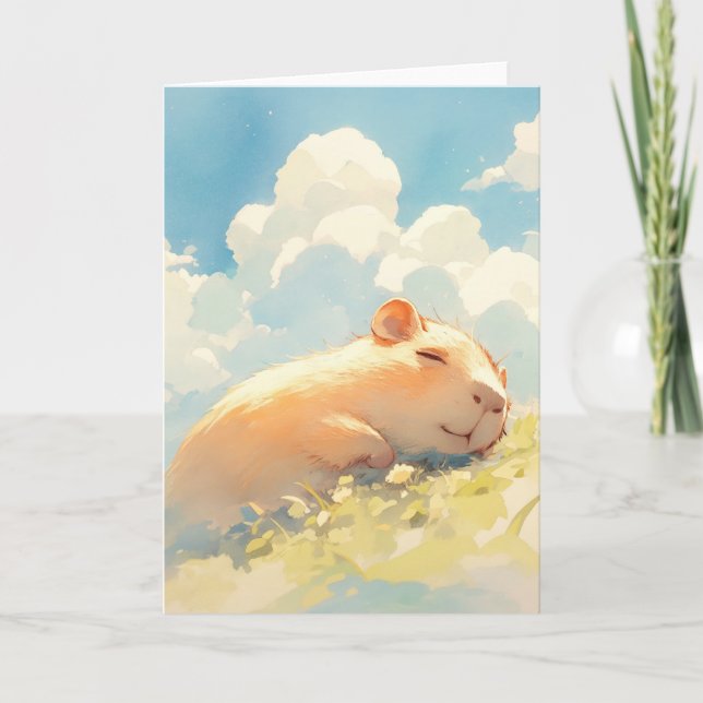Cartão Carinho de Capivara na Grama (Frente)