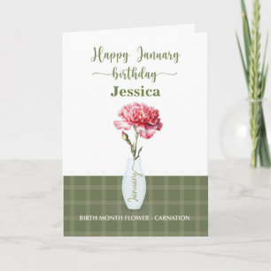 Cartão Carnação de Flores do Mês de Nascimento de Janeiro