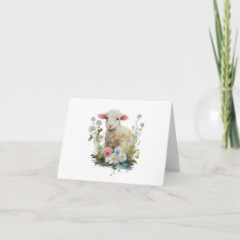 Cartão Carneiro doce com VAZIO de flores