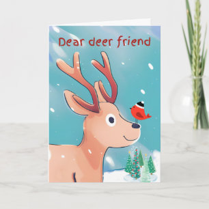 Cartão Caro Amigo de Natal Veado na Neve