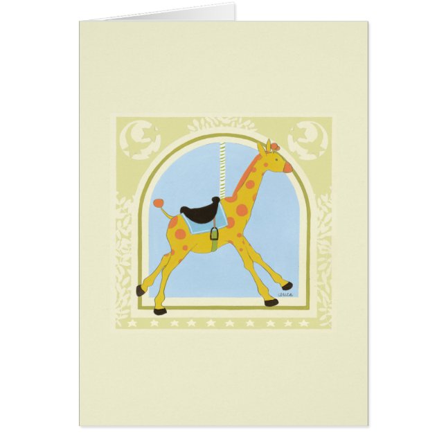 Cartão Carousel Giraffe por June Erica Vess (Frente)