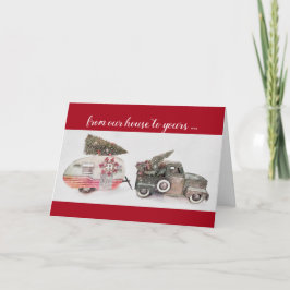 Cartão carrinho de brinquedo e reboque de viagem de Natal