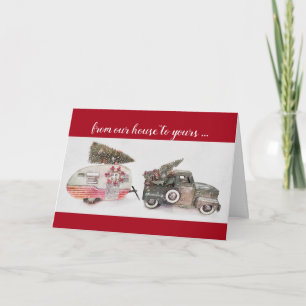 Cartão carrinho de brinquedo e reboque de viagem de Natal