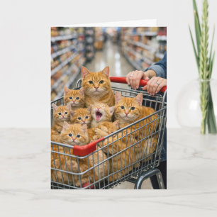 Cartão Carrinho de Compras de Aniversário Cheio de Gatos 