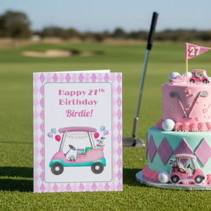 Cartão Carrinho de festa de golfe feminino elegante 27º a