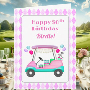 Cartão Carrinho de festa de golfe feminino elegante 50º a