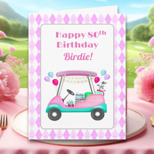 Cartão Carrinho de festa de golfe feminino elegante 80º a
