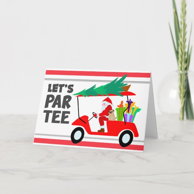 Cartão Carrinho de golfe com Papai Noel Let Par Tee Golfe (Frente)