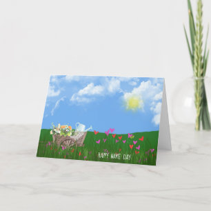 Cartão carrinho velho com flores Dia do Nome