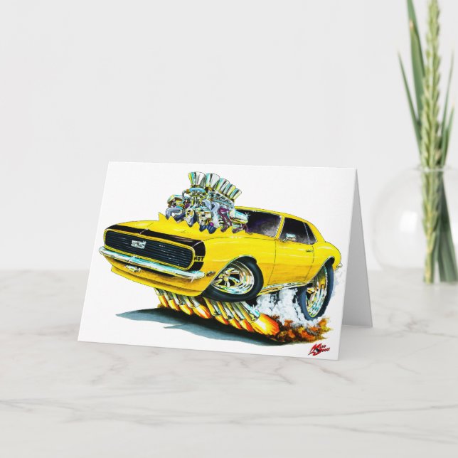 Cartão Carro 1968 Amarelo-Preto de Camaro (Frente)