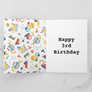 Cartão Carro aniversário de 3 anos de veículos de transpo