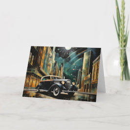 Cartão Carro Antigo Inspirado no Art Déco sob a Luz da Lu