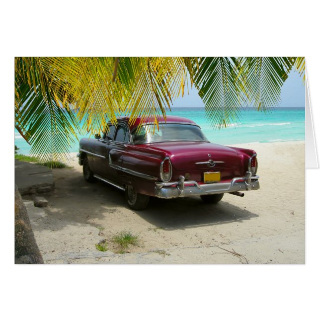 Cartão Carro antigo na praia de Cuba (Frente Horizontal)