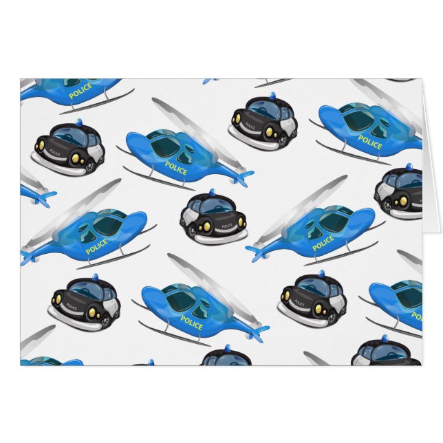 Cartão Carro da polícia e helicóptero (Frente Horizontal)