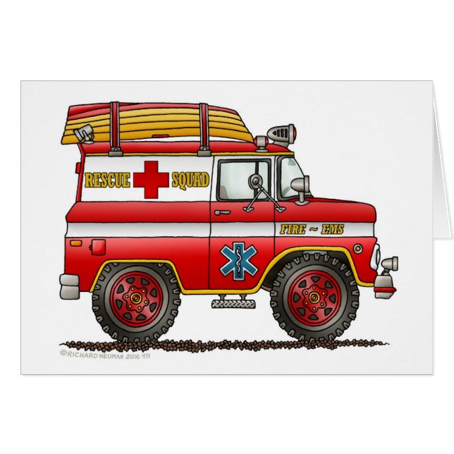 Cartão Carro de bombeiros de Van Ambulância do salvamento (Frente Horizontal)